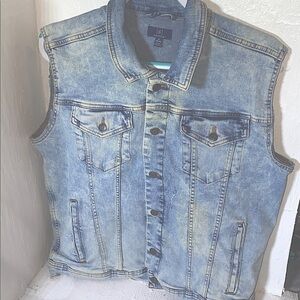 Indie Artsy Light Blue Denim Vest classic sleeveless Acid wash